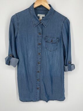 Coldwater Creek Lyocell Chambray Long Sleeve Roll Tab Shirt Women’s Size Small